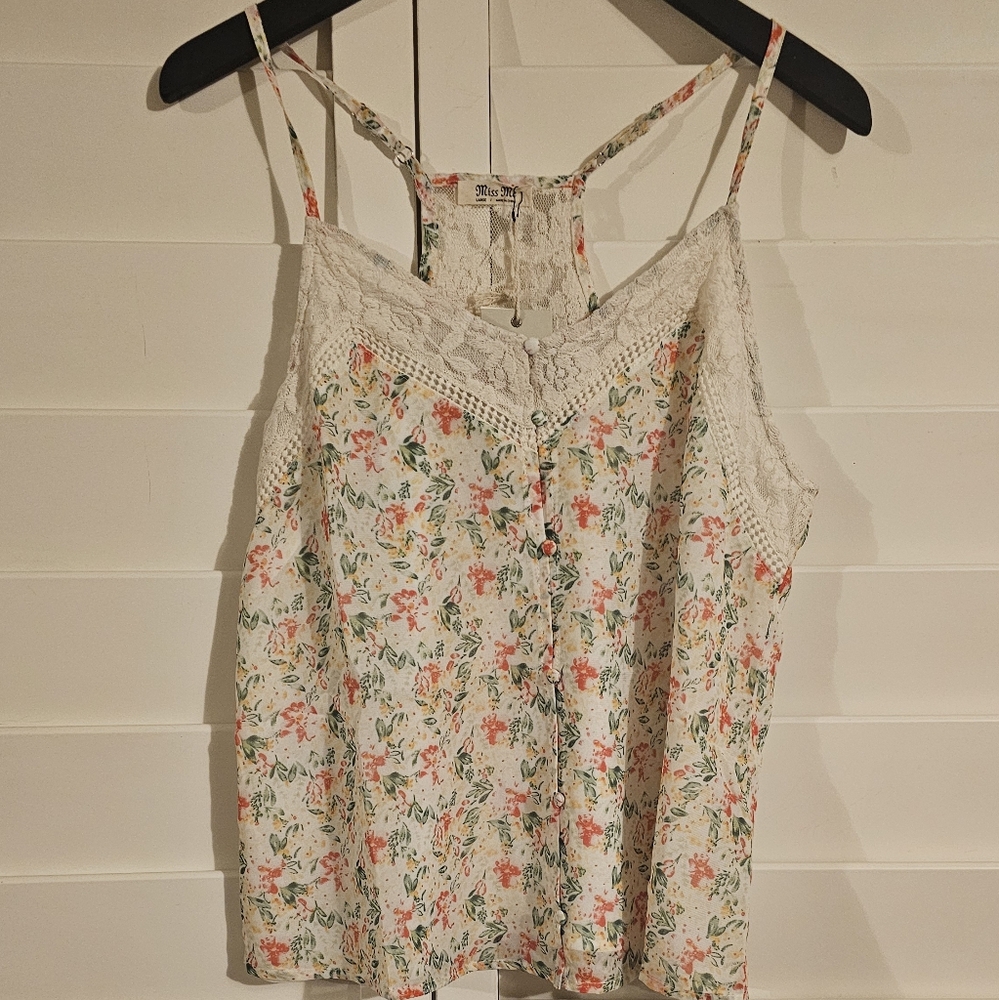 MISS ME Ivory Floral Tank